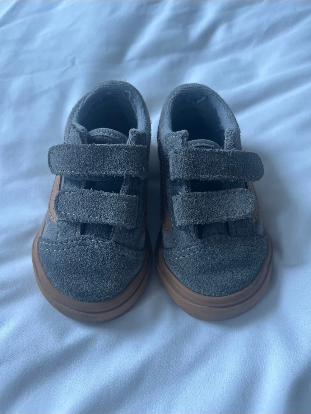 Vans Kids Gray Suede Sneakers with Brown Side Stripe